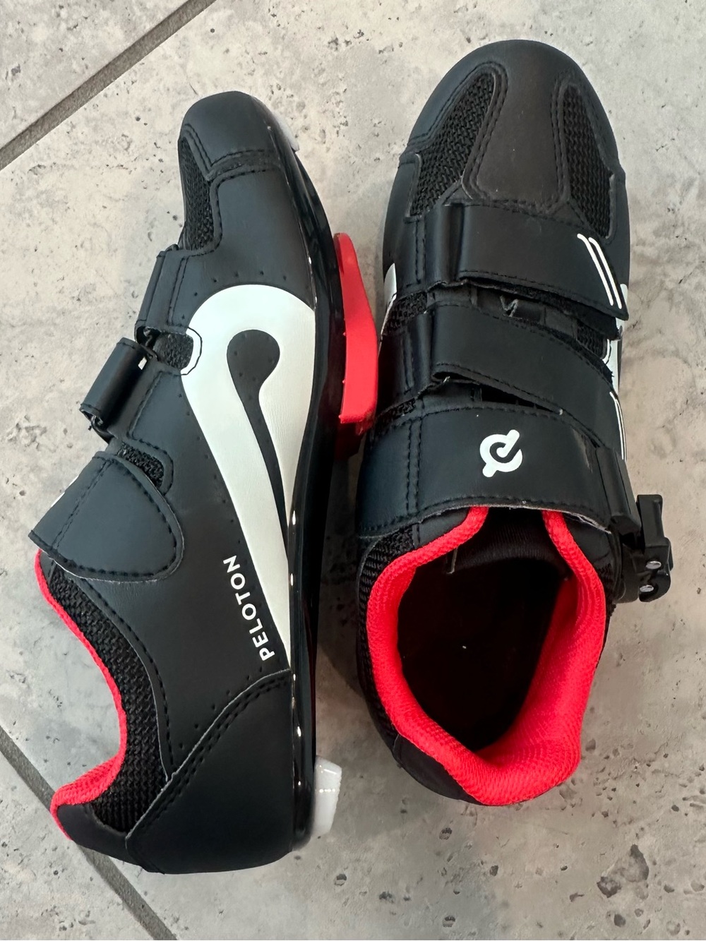 Peloton Black and Red Cycling Shoes with Hook-and-Loop Straps